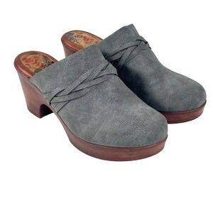 b.o.c. Born Clogs Mules Womens 10 Gray Braided Wood Block Heel Boho Hippie 70s
